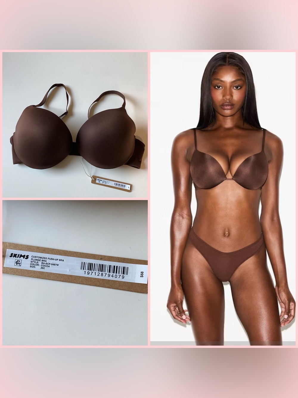 Skims Push Up Bra plunge Bra in Cocoa NWT size 36C